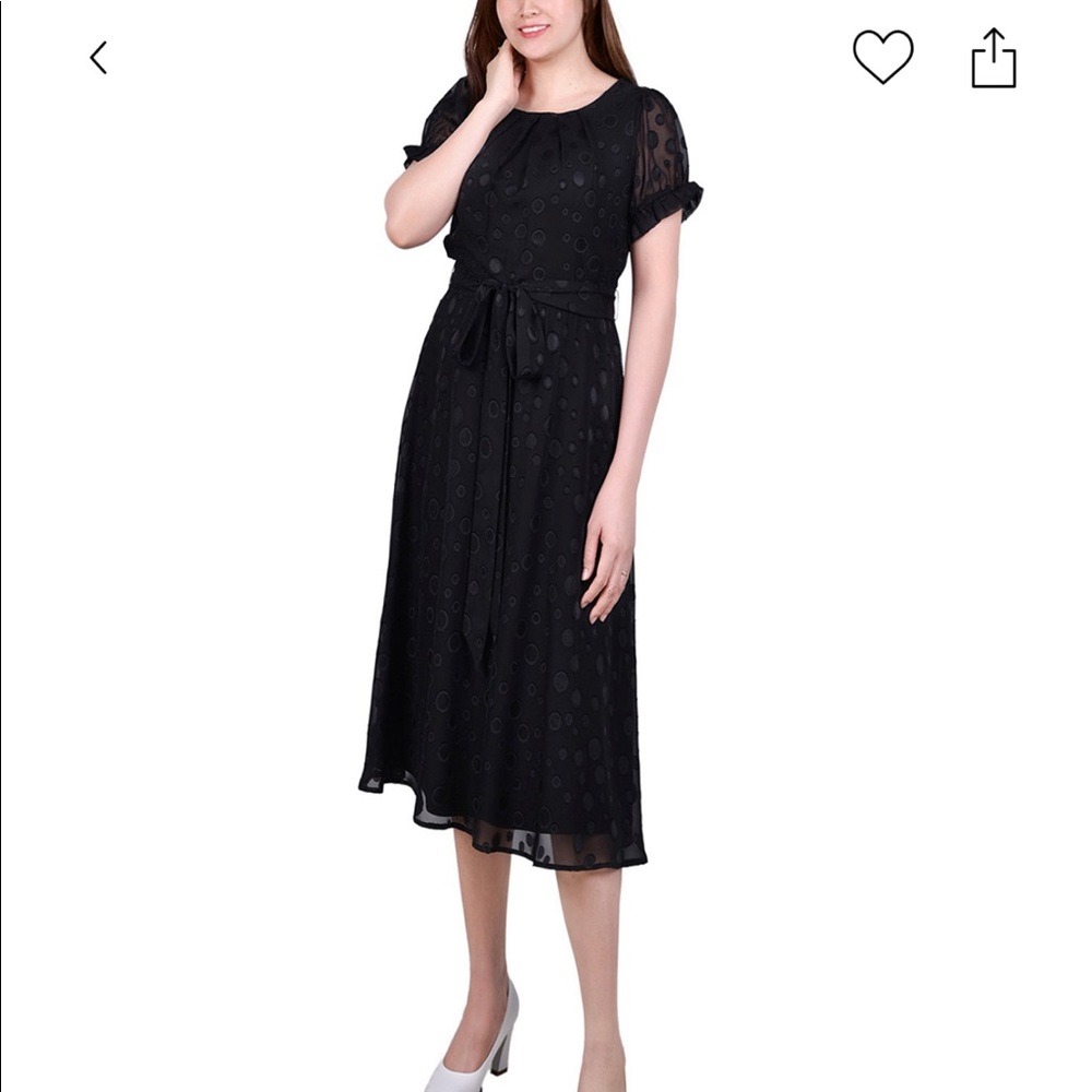 Women's Short Sleeve Belted Swiss Dot Dress